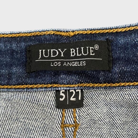 Judy Blue Mid-Rise Destroyed Slim Fit Jeans Women's Size 27 Distressed Raw-Hem - Picture 8 of 11